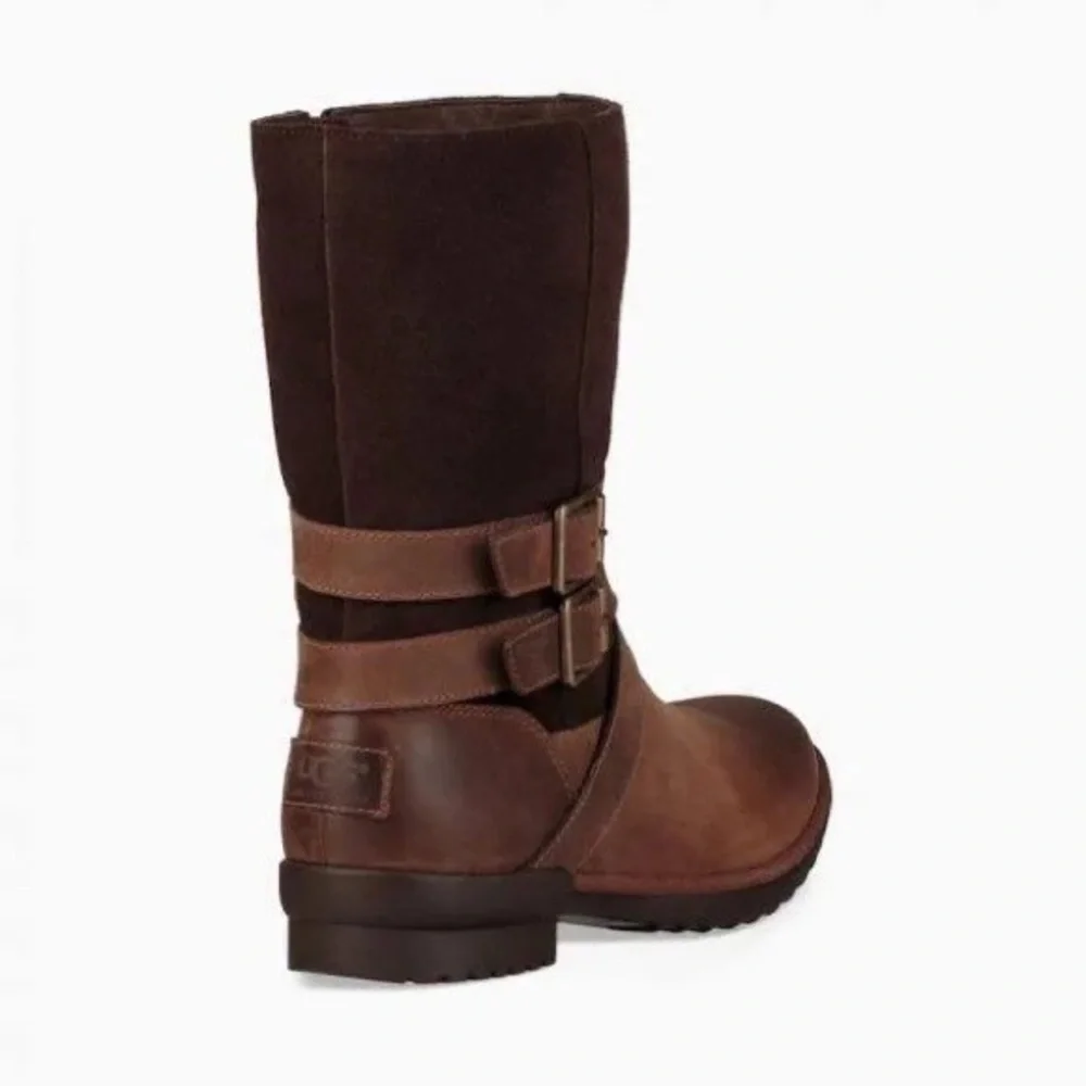UGG Lorna Waterproof Leather Booties Coconut Brown Size 5 Shearling Lined NWT